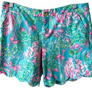 Lilly Pulitzer Women's Amalfi Blue Best Fishes Darci Scallop Hem Shorts Size 8